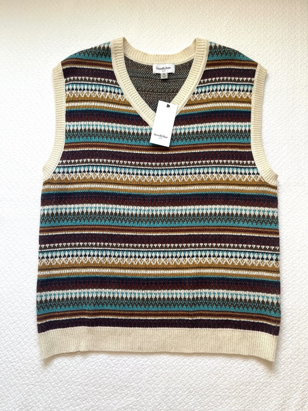 NWT Goodfellow Sweater Vest Mens M Fair Isle Knit V Neck Multicolor